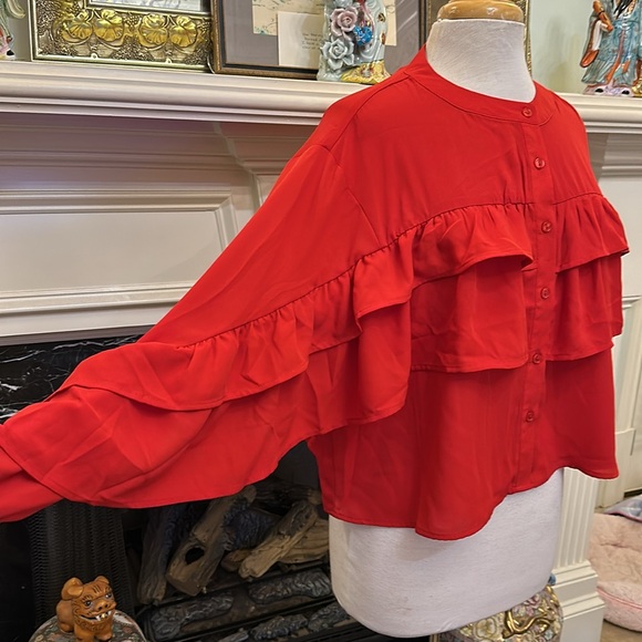 NWT red ruffle trim “Watermelon Sugar” blouse - Picture 2 of 5